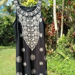 INC International Concepts Black Mini Dress Silver Embroidery